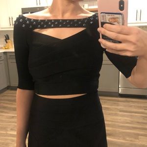 Bebe Black Beaded Cutout Crop Top